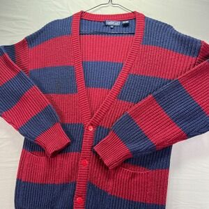 Vintage Grandpa Cardigan Sweater Men Medium Red Blue Striped Grunge Astorone 90s